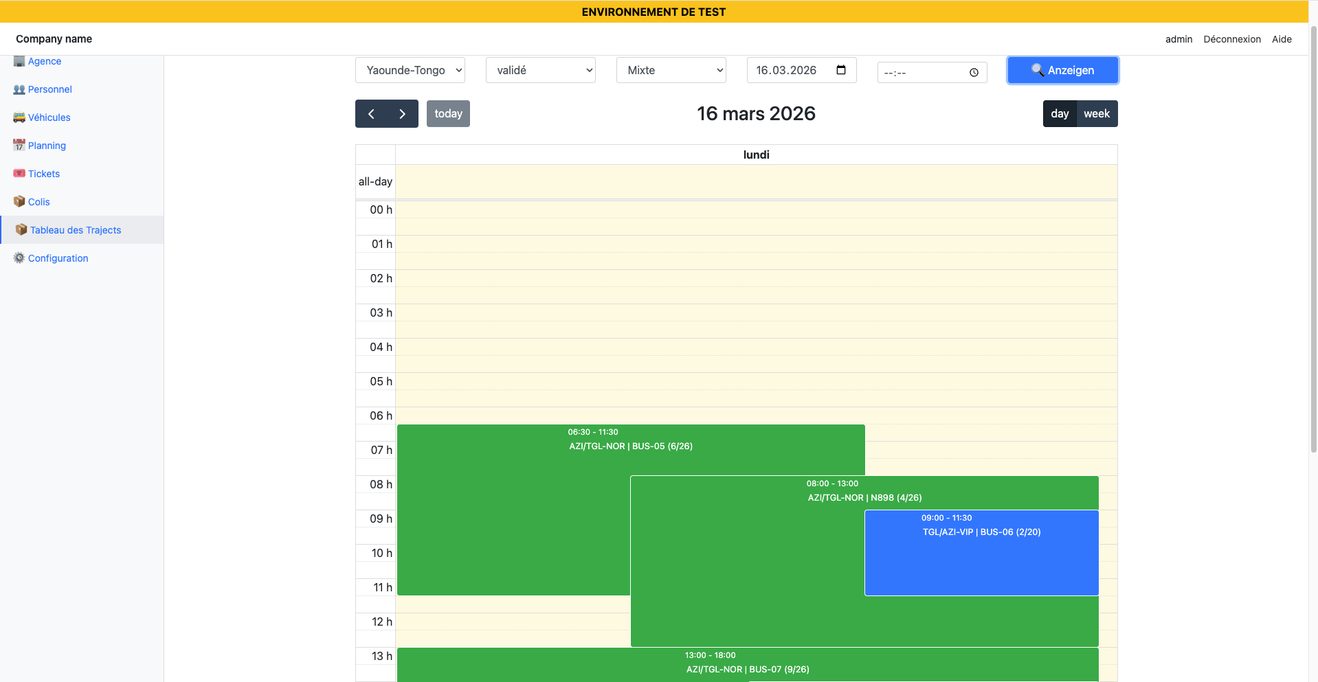 Interface de l'application Bus